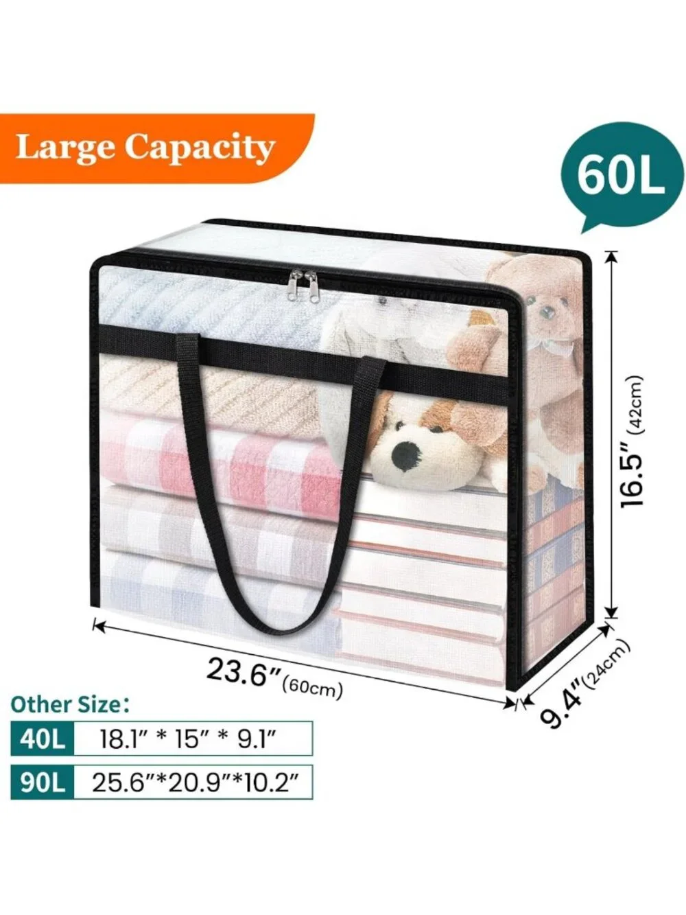 6 Pack Clear Storage Bags for Bedding, Comforters & Clothes - 60L Space Saver